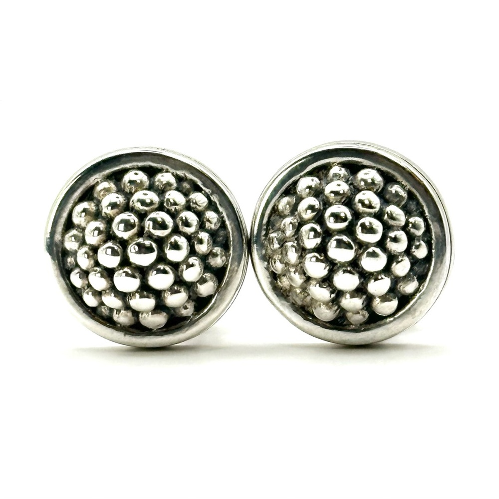 Lagos Signature Caviar Sterling Silver 15MM Button French Clip  Earrings